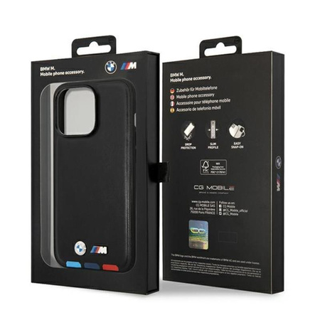 BMW Leder Hot Stamp Tricolor - iPhone 14 Pro Tasche (Schwarz)