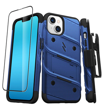 ZIZO BOLT Serie - Gepanzerte iPhone 14 Hülle mit 9H Glas für Bildschirm + Halterung mit Ständer (blau)