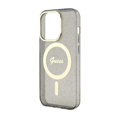 Guess Glitter Gold MagSafe - Étui pour iPhone 14 Pro Max (Noir)