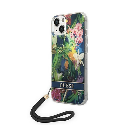 Guess Flower Cord - pouzdro se šňůrkou na iPhone 14 (modré)