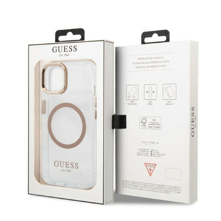 Guess Metal Outline Magsafe - pouzdro pro iPhone 13 (průhledné / zlaté)