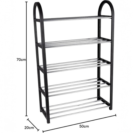 Alpina - Schuhregal / Regal / Ständer 5 Ebenen 50x20x77 cm (Silber / Schwarz)