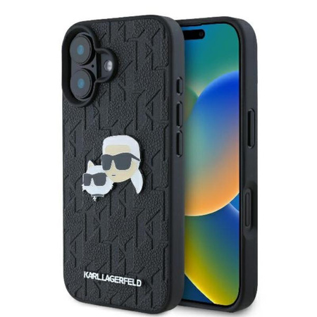 Karl Lagerfeld Monogramm Karl & Choupette Head Pin - iPhone 16 Hülle (schwarz)