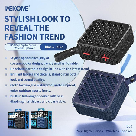 WEKOME D50 Pop Digital Serie - Tragbarer drahtloser Bluetooth V5.2 Lautsprecher (Schwarz)