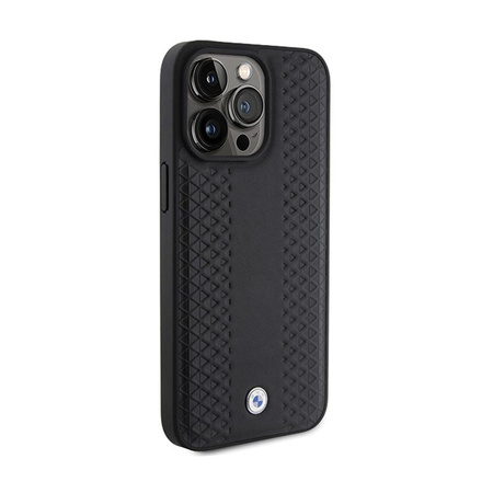Kožené pouzdro BMW s diamantovým vzorem - iPhone 15 Pro (černé)