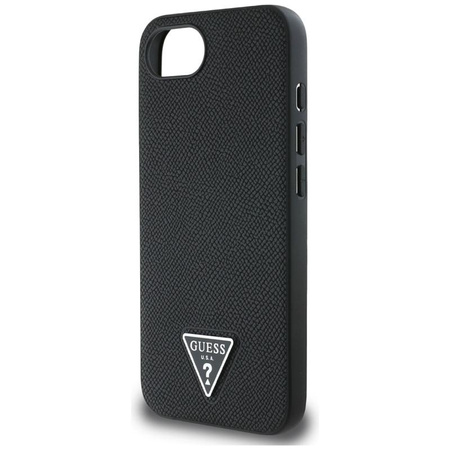 Guess Triangle Grainé MagSafe - étui pour iPhone 16e (noir)