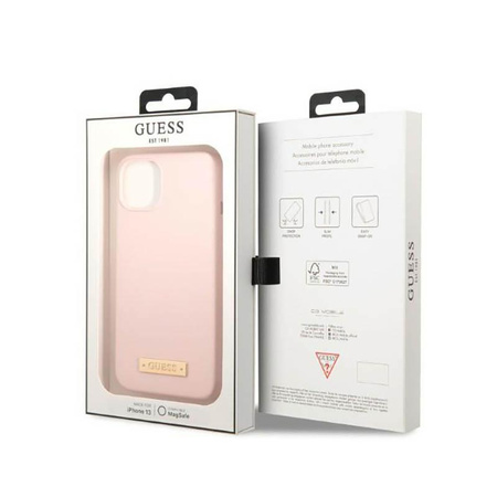 Guess Silicone Logo Plate MagSafe - Hülle für iPhone 13 Mini (Pink)