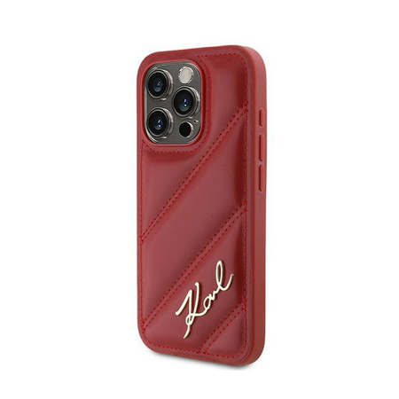 Karl Lagerfeld Diagonal Quilted Script - iPhone 15 Pro Case (red)