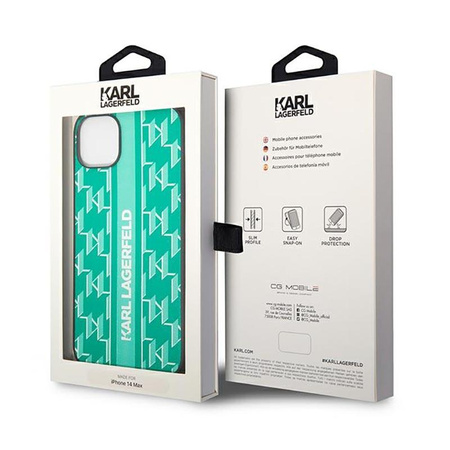 Karl Lagerfeld Monogram Stripe - Coque pour iPhone 14 Plus (vert)