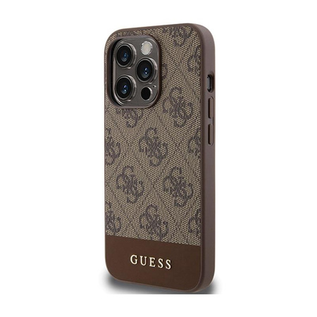 Guess 4G Bottom Stripe Metal Logo Collection - iPhone 15 Pro tok (barna)