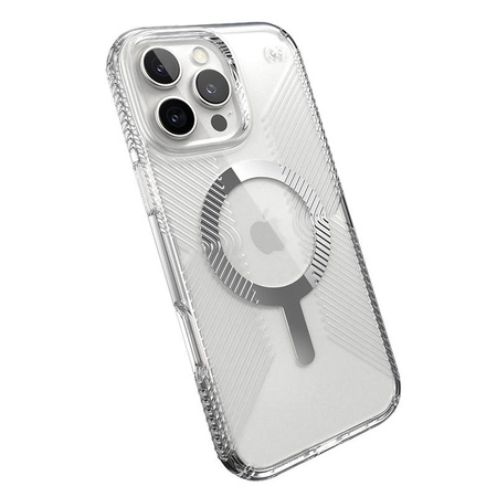 Speck Presidio Perfect-Clear Grip MagSafe - iPhone 16 Pro Max Case (Clear / Chrome Finish / Serene Silver)