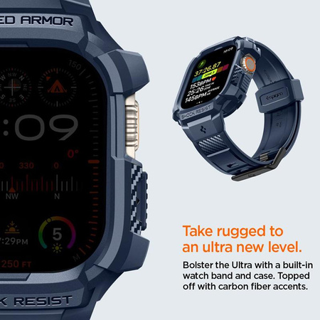 Spigen Rugged Armor Pro - Bracelet avec étui pour Apple Watch Ultra 49 mm (Bleu marine)