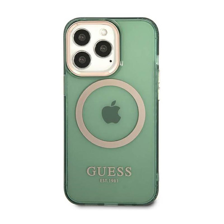 Guess Gold Outline Translucide MagSafe - Étui pour iPhone 13 Pro (vert)