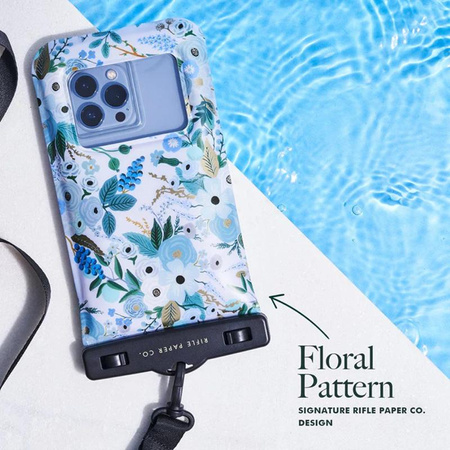 Rifle Paper Waterproof Floating Pouch - Étui étanche pour smartphones jusqu'à 6,7" (Garden Party Blue)