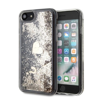 Guess Liquid Glitter Hearts - Etui iPhone SE 2020 / 8 / 7 (złoty)