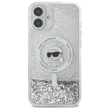 Karl Lagerfeld Liquid Glitter Karl Head MagSafe - iPhone 16 Plus Tasche (Transparent)