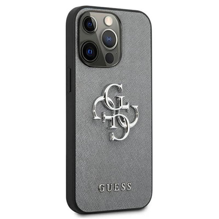 Guess Saffiano 4G Big Silver Logo - iPhone 13 Pro tok (szürke)