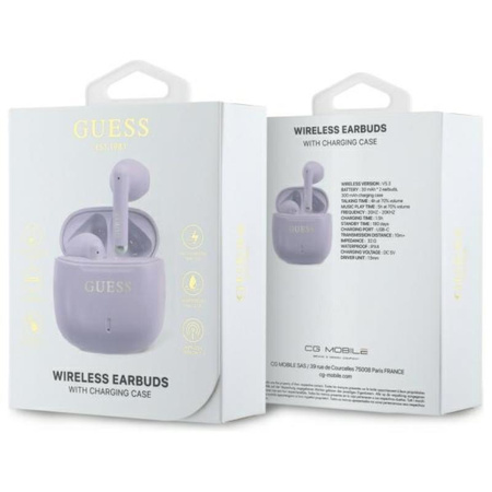 Guess Printed Classic Logo - TWS Bluetooth-Kopfhörer + Ladetasche (lila)