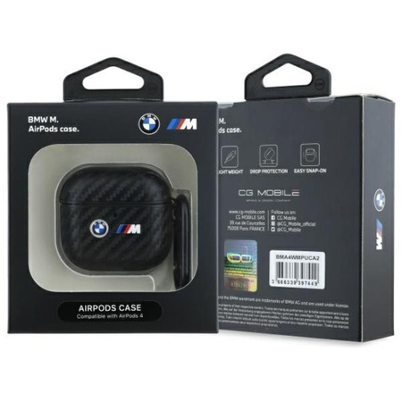 BMW Carbon Double Metal Logo - Étui AirPods 4 (noir)