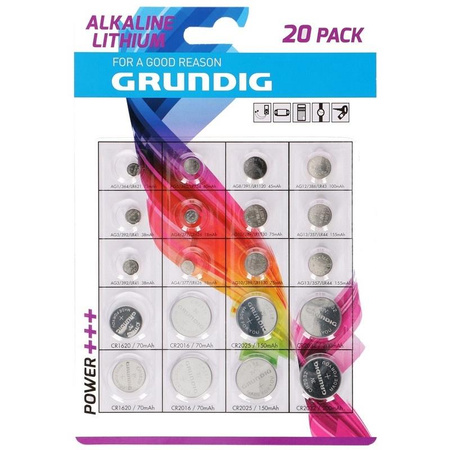 Grundig - Alkáli pasztillás elemkészlet különböző típusok 20 db.
