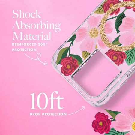 Rifle Paper Clear MagSafe - étui pour iPhone 14 / iPhone 13 décoré en or (Rose Garden)