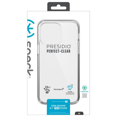 Speck Presidio Perfect-Clear - Coque pour iPhone 14 Pro Max avec revêtement MICROBAN (transparent)