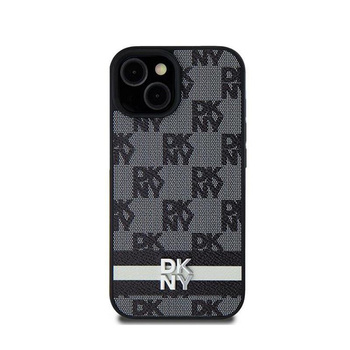 DKNY Leder kariert Mono-Muster & gedruckte Streifen - Samsung Galaxy S24 Case (schwarz)