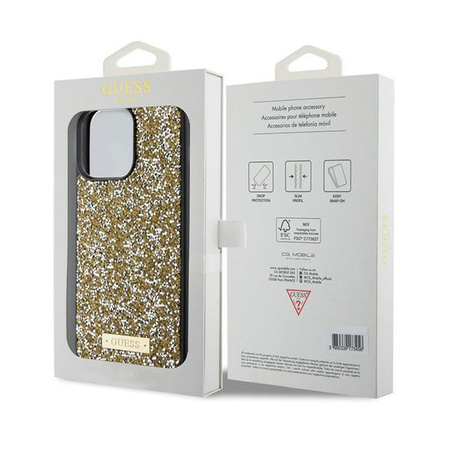 Guess Rhinestone Metal Logo - pouzdro pro iPhone 15 Pro (žluté)