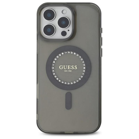 Guess IML Rhinestones MagSafe - Coque iPhone 16 Pro Max (noir)