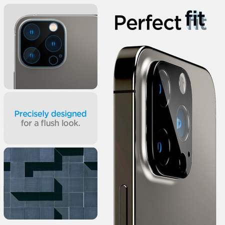 Spigen Optik.TR Camera Lens Protector 2-Pack - Verre de protection pour iPhone 16 Pro / 16 Pro Max / 15 Pro / 15 Pro Max / 14 Pro / 14 Pro Max (Noir)