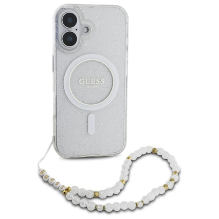 Guess IML Glitter gyöngyház szíjjal MagSafe - iPhone 16 Plus tok (átlátszó)