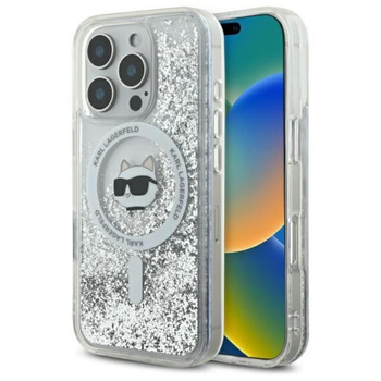 Karl Lagerfeld Liquid Glitter Choupette Head MagSafe - pouzdro pro iPhone 16 Pro Max (průhledné)