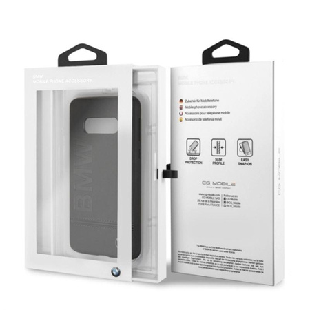 BMW Signature Logo Imprint Case - Skórzane etui Samsung Galaxy S10e z wytłaczanym logo BMW (czarny)