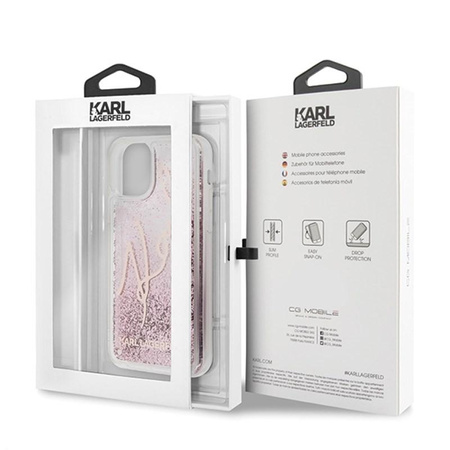Karl Lagerfeld Signature Glitter Case - pouzdro pro iPhone 11 Pro (růžově zlaté)