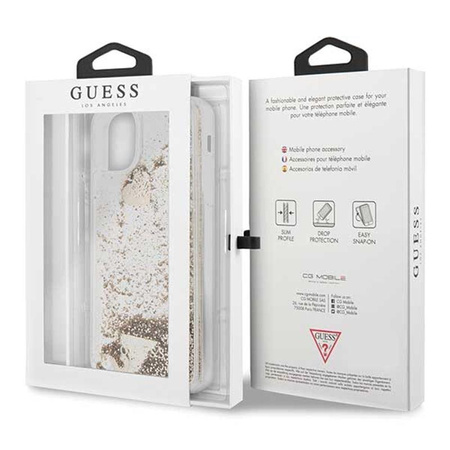 Guess Liquid Glitter Hearts - iPhone 11 Pro Max Tasche (Gold)