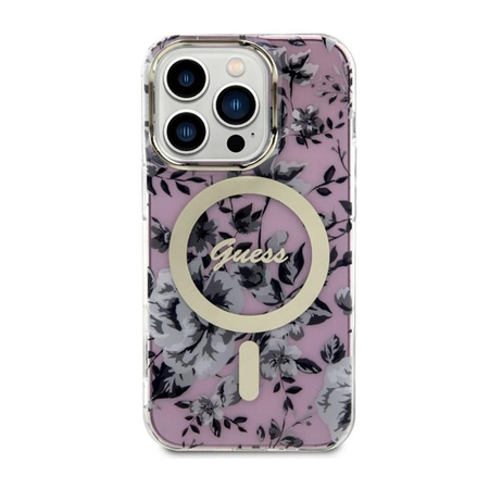 Guess Flower MagSafe - Coque pour iPhone 14 Pro Max (Rose)