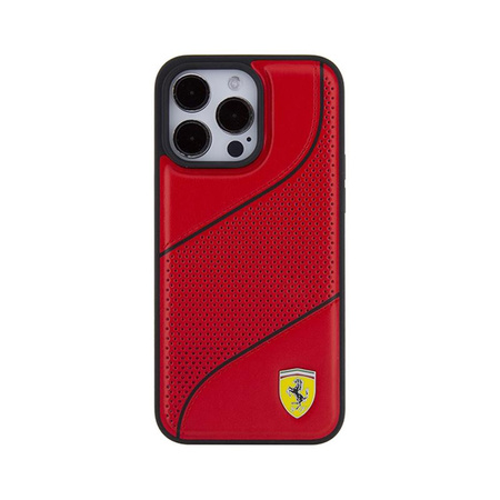 Ferrari Perforated Waves Metal Logo - Etui iPhone 15 Pro (czerwony)