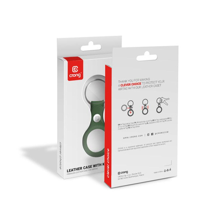 Crong Leather Case with Key Ring – Ochranné kožené pouzdro s klíčenkou pro Apple AirTag 1/2 (zelené)