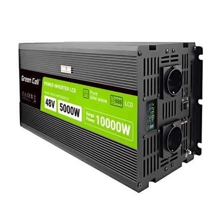 Green Cell - PowerInverter LCD kijelzővel 48V - 230V 5000W/10000W tiszta szinusz hullám feszültség átalakító 48V - 230V 5000W/10000W tiszta szinusz hullám feszültség átalakító