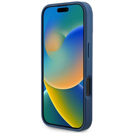Guess Genarbtes Blumenmuster MagSafe - Hülle für iPhone 16 Pro Max (blau)