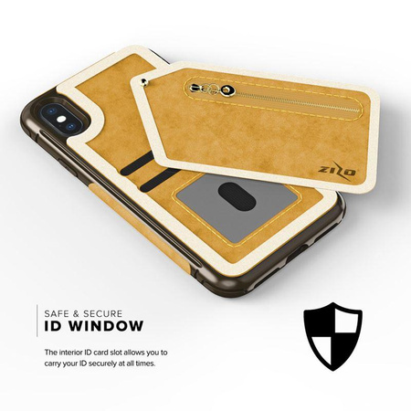 Zizo Nebula Wallet Case - kožené pouzdro na iPhone X s přihrádkami na karty + pouzdro na zip + 9H sklo na displej (světle hnědá/hnědá)