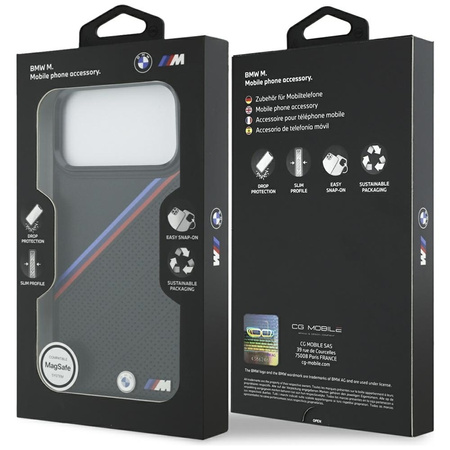 BMW M Tricolor Metal Logo MagSafe - iPhone 17 Pro Max Hülle (Schwarz)