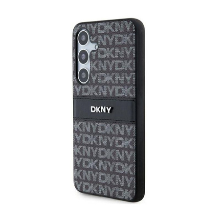 DKNY bőr mono csíkos és fém logóval - Samsung Galaxy S24+ tok (fekete)