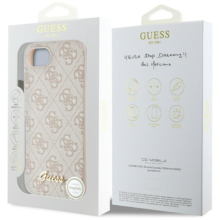 Guess 4G Script Logo MagSafe - tok iPhone 16e készülékhez (rózsaszín)