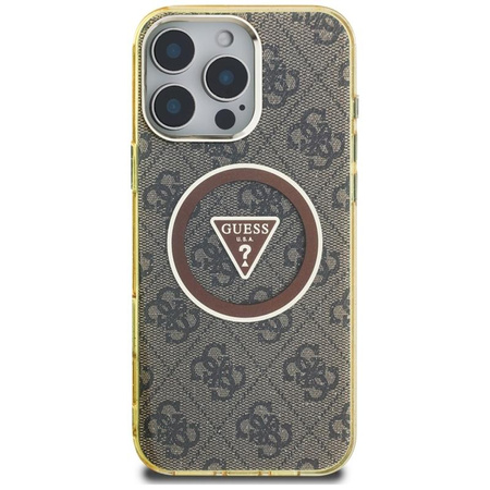 Guess IML Metal Glitter 4G Circle Triangle MagSafe - pouzdro pro iPhone 16 Pro Max (hnědé)