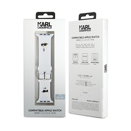 Karl Lagerfeld 3D Rubber Karl & Choupette Heads NFT - Bracelet pour Apple Watch 42/44/45/49 mm (blanc)