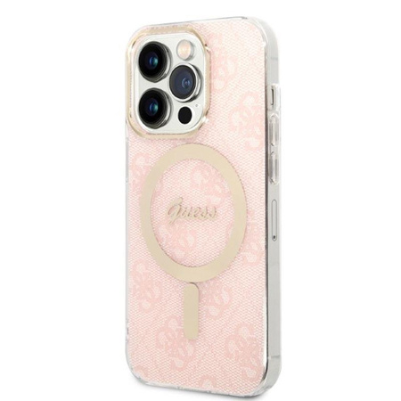 Guess Bundle Pack MagSafe 4G - MagSafe iPhone 14 Pro Max Case + Charger Set (pink/gold)
