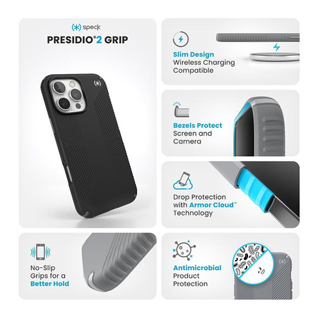 Speck Presidio2 Grip - Etui iPhone 16 Pro Max (Black / Slate Grey / White)