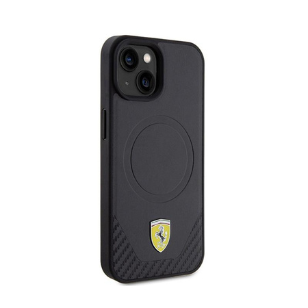 Ferrari Carbon Metal Logo MagSafe - Hülle iPhone 15 (czarny)