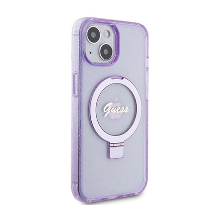 Guess Ring Stand Script Glitter MagSafe - iPhone 15 Case (violet)
